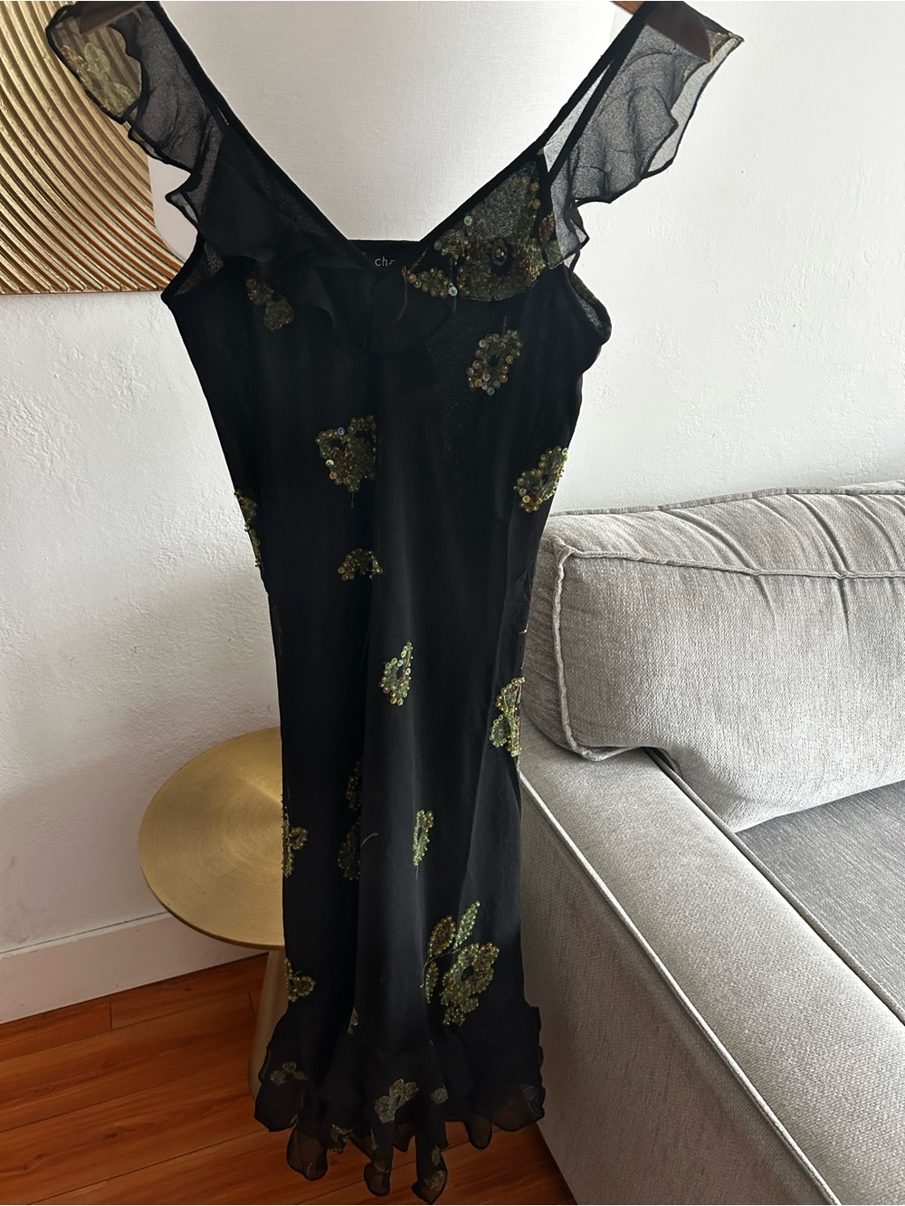 Y2K Whimigoth Asymmetrical Dress M Dark Fairy Sequin Floral Georgette Chiffon